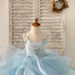 Beaded Butterfly Light Blue Straps Ruffle Tulle Horsehair Wedding Flower Girl Dress