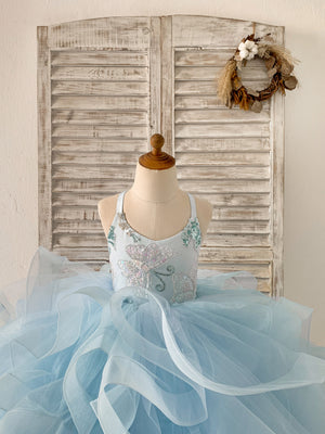 Beaded Butterfly Light Blue Ruffle Tulle Horsehair Flower Girl Dress - Flower Girl Dresses Beaded Butterfly Light Blue Ruffle Tulle Horsehair Flower Girl Dress - Flower Girl Dresses