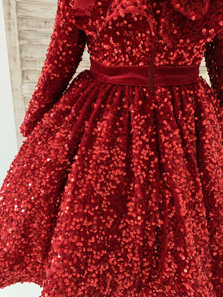 Long Sleeves Burgundy Sequin Ruffle Neck Wedding Flower Girl Dress 8T Long Sleeves Burgundy Sequin Ruffle Neck Wedding Flower Girl Dress 8T