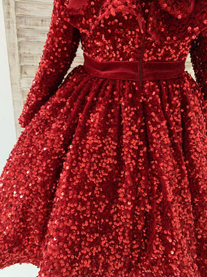Long Sleeves Burgundy Sequin Ruffle Neck Wedding Flower Girl Dress 8T Long Sleeves Burgundy Sequin Ruffle Neck Wedding Flower Girl Dress 8T