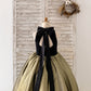 Black Velvet Gold Jacquard Keyhole Back Wedding Party Flower Girl Dress