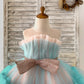 Sheer Neck Pink+Teal Tulle Ruffles Wedding Flower Girl Dress Kids Occasion Dress