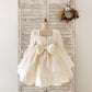 Square Neck Long Sleeves Crystal Beaded Wedding Flower Girl Dress, Horsehair
