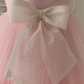 Sheer Neck Pink Ruffles Tulle Wedding Flower Girl Dress Kids Party, Glittering Bow