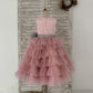 Cupcake Mauve Tulle V Neck Wedding Flower Girl Dress, Glittering Belt Bow