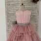 Cupcake Mauve Tulle V Neck Wedding Flower Girl Dress, Glittering Belt Bow
