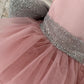 Cupcake Mauve Tulle V Neck Wedding Flower Girl Dress, Glittering Belt Bow