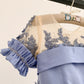 Short Sleeves Sheer Neck Light Blue Satin Wedding Flower Girl Dress, Beaded Lace