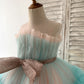 Sheer Neck Pink+Teal Tulle Ruffles Wedding Flower Girl Dress Kids Occasion Dress