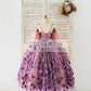 3D Purple Lace Flower Tulle Wedding Flower Girl Dress Kids Party Dress Photography Dress