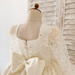 Square Neck Long Sleeves Crystal Beaded Wedding Flower Girl Dress, Horsehair