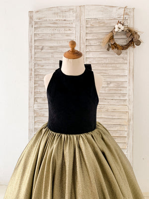 Black Velvet Gold Jacquard Keyhole Back Kids Party Flower Girl Dress - Flower Girl Dresses Black Velvet Gold Jacquard Keyhole Back Kids Party Flower Girl Dress - Flower Girl Dresses