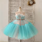 Sheer Neck Pink+Teal Tulle Ruffles Wedding Flower Girl Dress Kids Occasion Dress