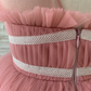 Sheer Neck Pleated Mauve Tulle V Back Horsehair Wedding Flower Girl Dress, Bowknot