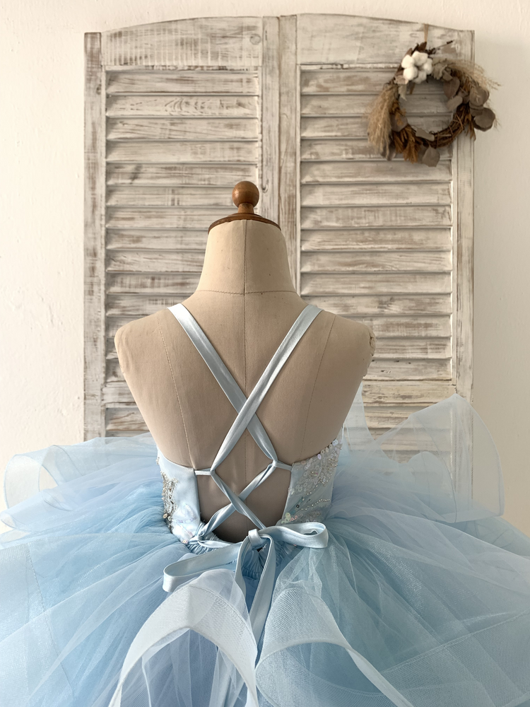 Beaded Butterfly Light Blue Ruffle Tulle Horsehair Flower Girl Dress - Flower Girl Dresses Beaded Butterfly Light Blue Ruffle Tulle Horsehair Flower Girl Dress - Flower Girl Dresses