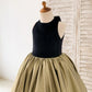 Black Velvet Gold Jacquard Keyhole Back Wedding Party Flower Girl Dress