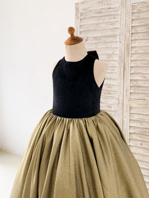 Black Velvet Gold Jacquard Keyhole Back Kids Party Flower Girl Dress 8T Black Velvet Gold Jacquard Keyhole Back Kids Party Flower Girl Dress 8T