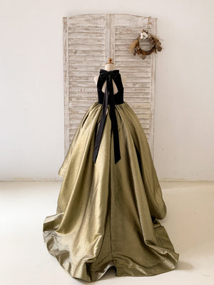 Black Velvet Gold Jacquard Keyhole Back Kids Party Flower Girl Dress - Flower Girl Dresses Black Velvet Gold Jacquard Keyhole Back Kids Party Flower Girl Dress - Flower Girl Dresses