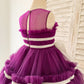 Princess Sheer Neck Pleated Purple Tulle Wedding Flower Girl Dress, Bow