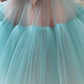 Sheer Neck Pink+Teal Tulle Ruffles Wedding Flower Girl Dress Kids Occasion Dress