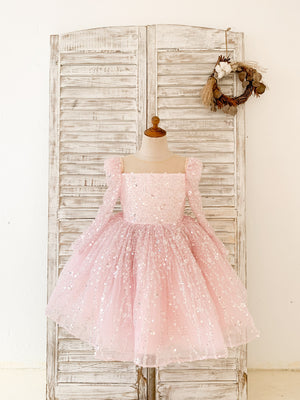 Long Sleeves Pink Crystal Beaded Flower Girl Dress Birthday Party - Flower Girl Dresses Long Sleeves Pink Crystal Beaded Flower Girl Dress Birthday Party - Flower Girl Dresses