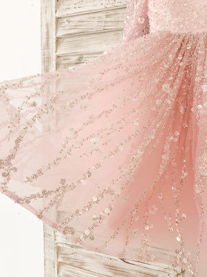 Long Sleeves Pink Crystal Beaded Flower Girl Dress Birthday Party Custom Size Long Sleeves Pink Crystal Beaded Flower Girl Dress Birthday Party Custom Size