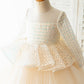 Hi-Low Long Sleeves Champagne Sequin Tulle Wedding Flower Girl Dress