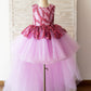 Fuchsia Sequin Tulle V Back Hi-Low Wedding Flower Girl Dress Kids Party Dress