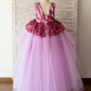 Fuchsia Sequin Tulle V Back Hi-Low Wedding Flower Girl Dress Kids Party Dress