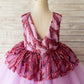 Fuchsia Sequin Tulle V Back Hi-Low Wedding Flower Girl Dress Kids Party Dress