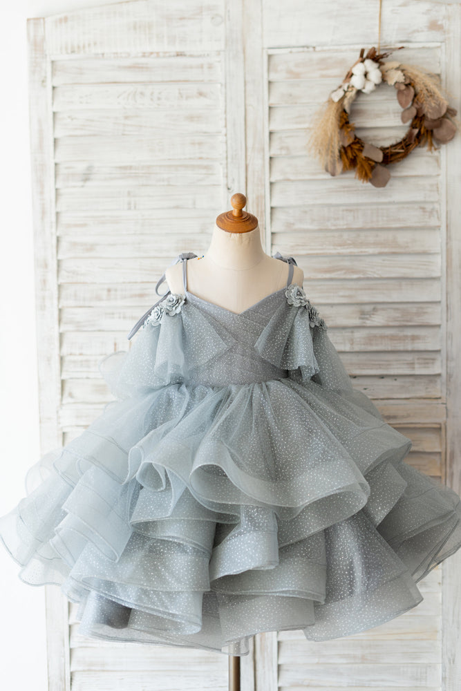 childrens grey bridesmaid dresses Silver Taffeta Little Girls Party Dresses,Short Junior Bridesmaid Dress with Sleeves,JB00078, J10 / Royal Blue