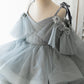 Silver Gray Glittering Tulle Straps V Back Wedding Flower Girl Dress Kids Party