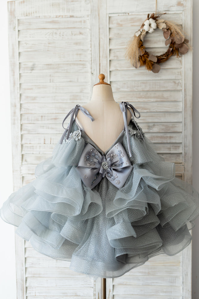 childrens silver bridesmaid dresses A-Line/Princess Square Neck Short Sleeves Junior Girl Bridesmaid Dresses with Ruffles, Blue