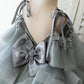 Silver Gray Glittering Tulle Straps V Back Wedding Flower Girl Dress Kids Party
