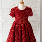 Short Sleeves Burgundy Sequin Wedding Flower Girl Dress Kids Formal Dress