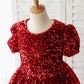 Short Sleeves Burgundy Sequin Wedding Flower Girl Dress Kids Formal Dress