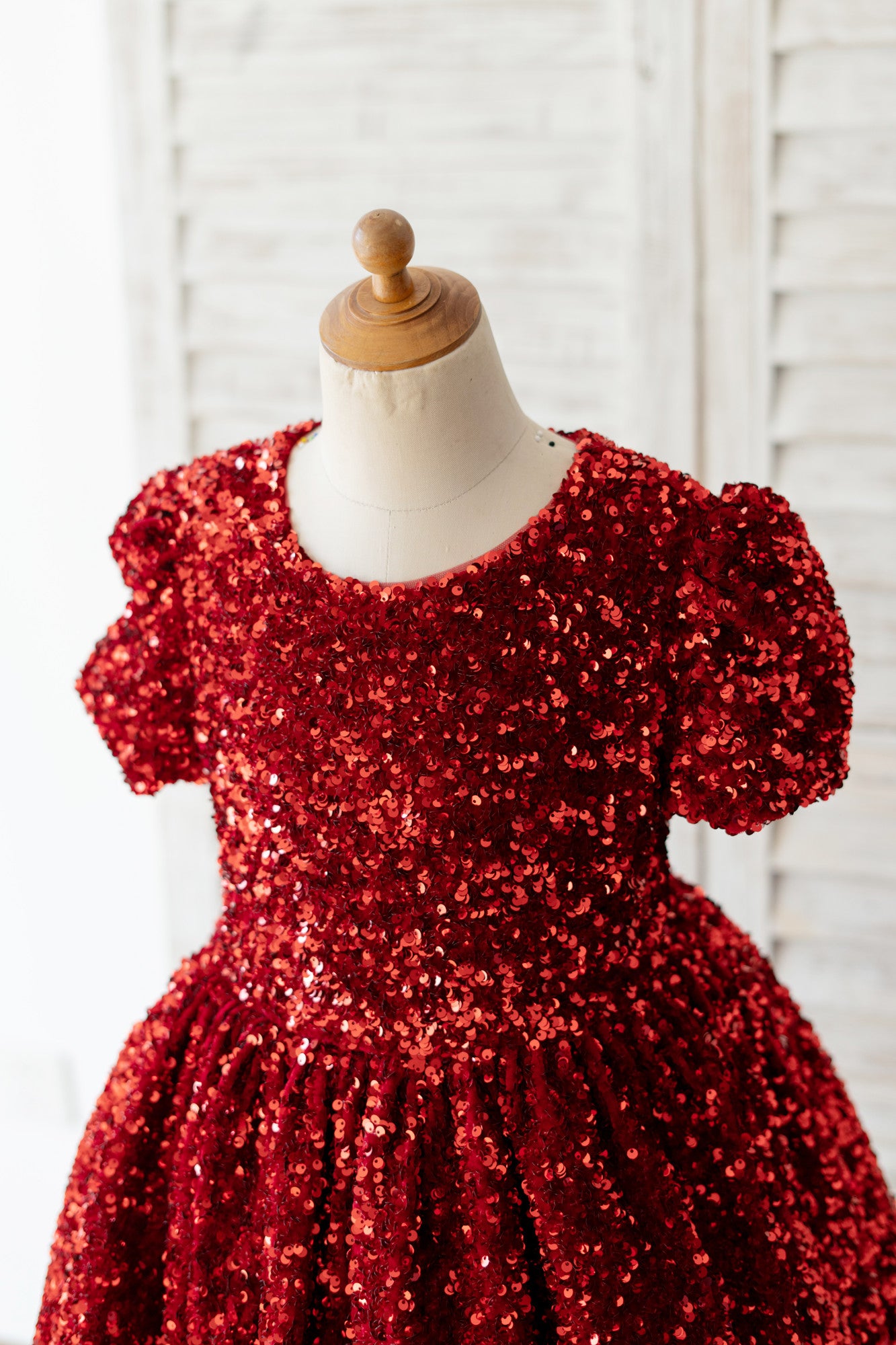Short Sleeves Burgundy Sequin Wedding Flower Girl Dress Kids Formal Dress