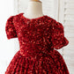 Short Sleeves Burgundy Sequin Wedding Flower Girl Dress Kids Formal Dress