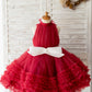 Halter Neck Burgundy Tulle Ruffles Wedding Flower Girl Dress Kids Party Dress