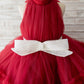 Halter Neck Burgundy Tulle Ruffles Wedding Flower Girl Dress Kids Party Dress