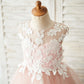 Mauve Tulle Ivory Lace Keyhole Back Wedding Flower Girl Dress Kids Formal Dress