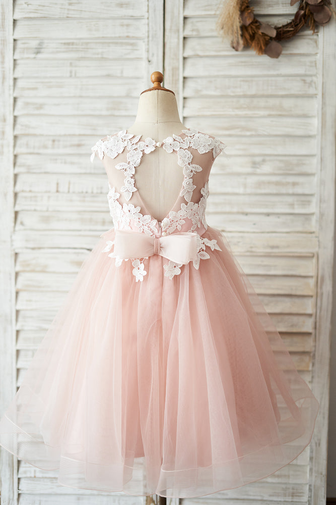 Mauve Tulle Ivory Lace Keyhole Back Kids Formal Flower Girl Dress 7T Mauve Tulle Ivory Lace Keyhole Back Kids Formal Flower Girl Dress 7T