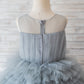 Ball Gown Gray Tulle Sheer Neck Cupcake Tea Length Wedding Flower Girl Dress