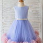 V Back Lavender Satin Tulle Mauve Ruffles Hem Wedding Flower Girl Dress