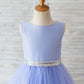 V Back Lavender Satin Tulle Mauve Ruffles Hem Wedding Flower Girl Dress