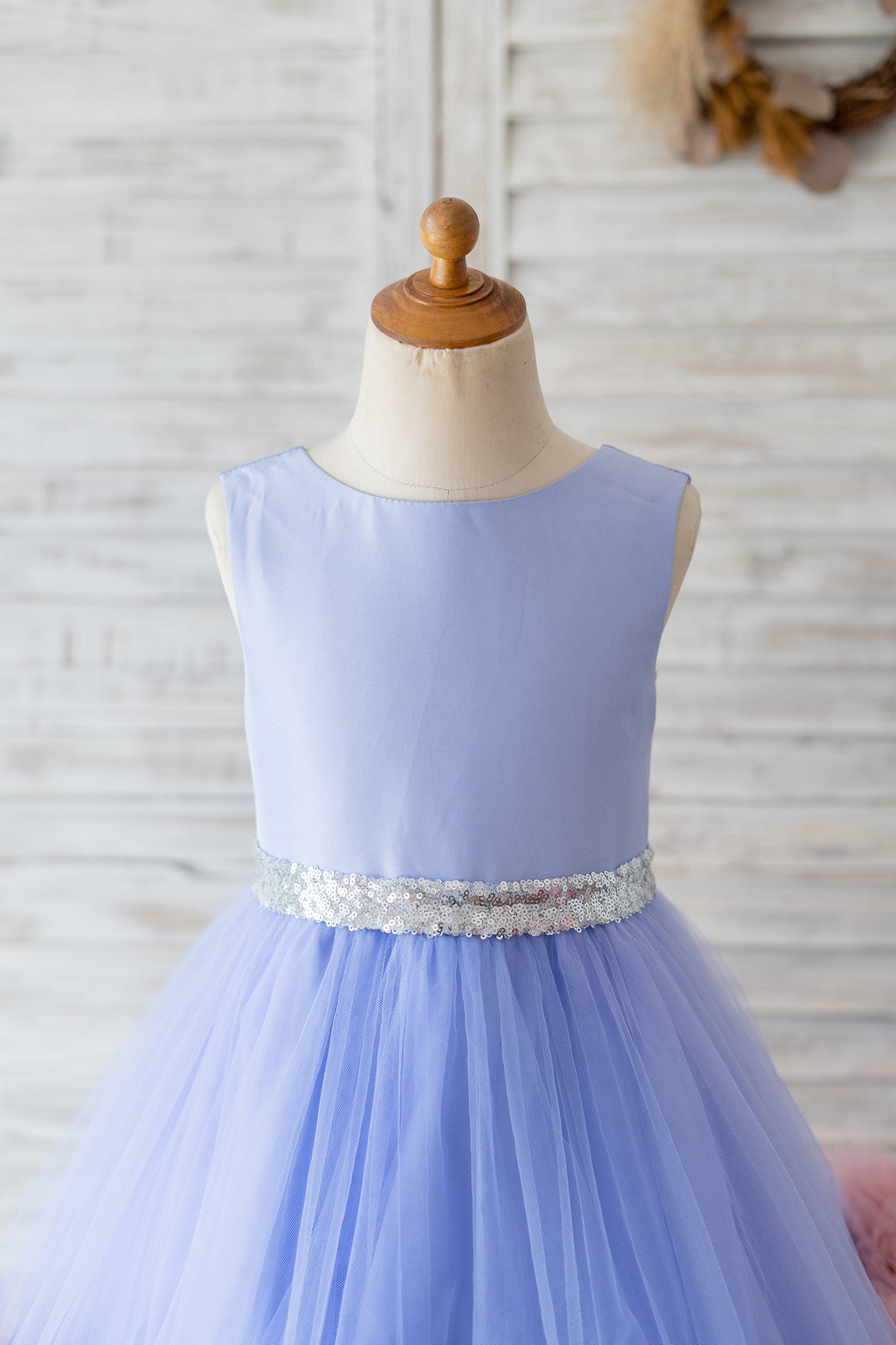 V Back Lavender Satin Tulle Mauve Ruffles Hem Wedding Flower Girl Dress