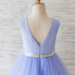 V Back Lavender Satin Tulle Mauve Ruffles Hem Wedding Flower Girl Dress