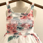 A-line Floral Print Chiffon Straps Corset Back Wedding Flower Girl Dress Kids Party Dress