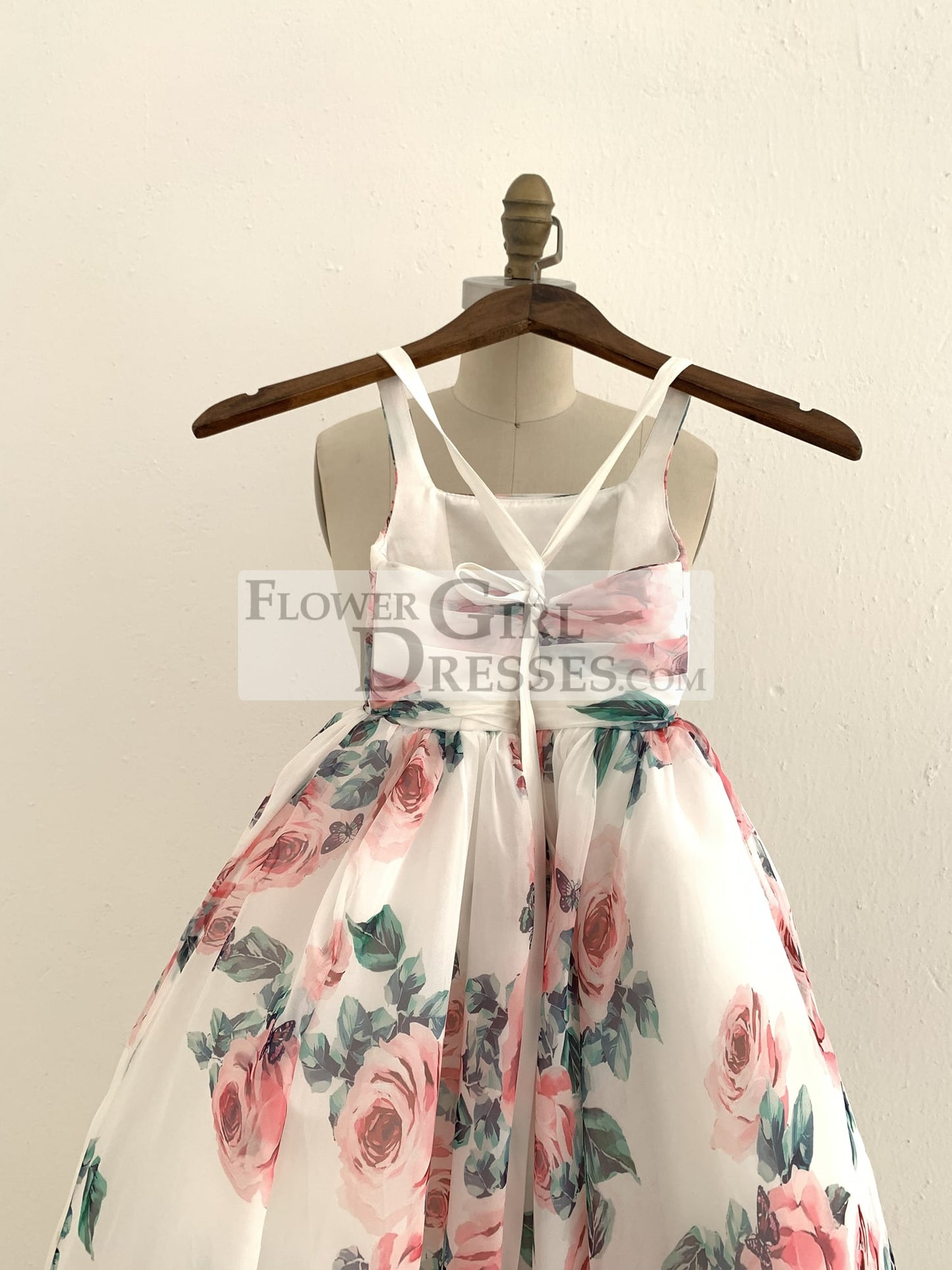 A-line Floral Print Chiffon Straps Corset Back Wedding Flower Girl Dress Kids Party Dress