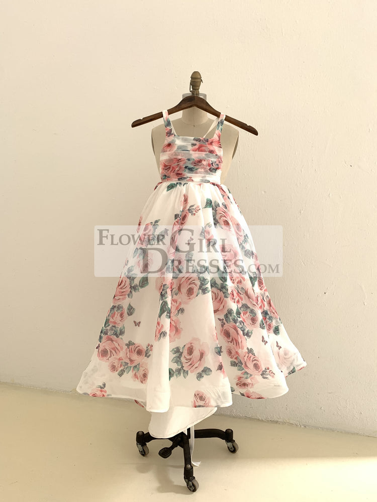 A-line Floral Print Chiffon Straps Corset Wedding Flower Girl Dress 9T A-line Floral Print Chiffon Straps Corset Wedding Flower Girl Dress 9T